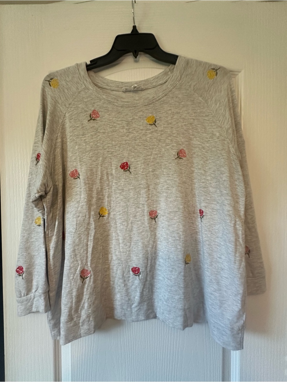 Workshop Republic Clothing Grey Sweatshirt with Pink & Yellow Rose Embroidery
